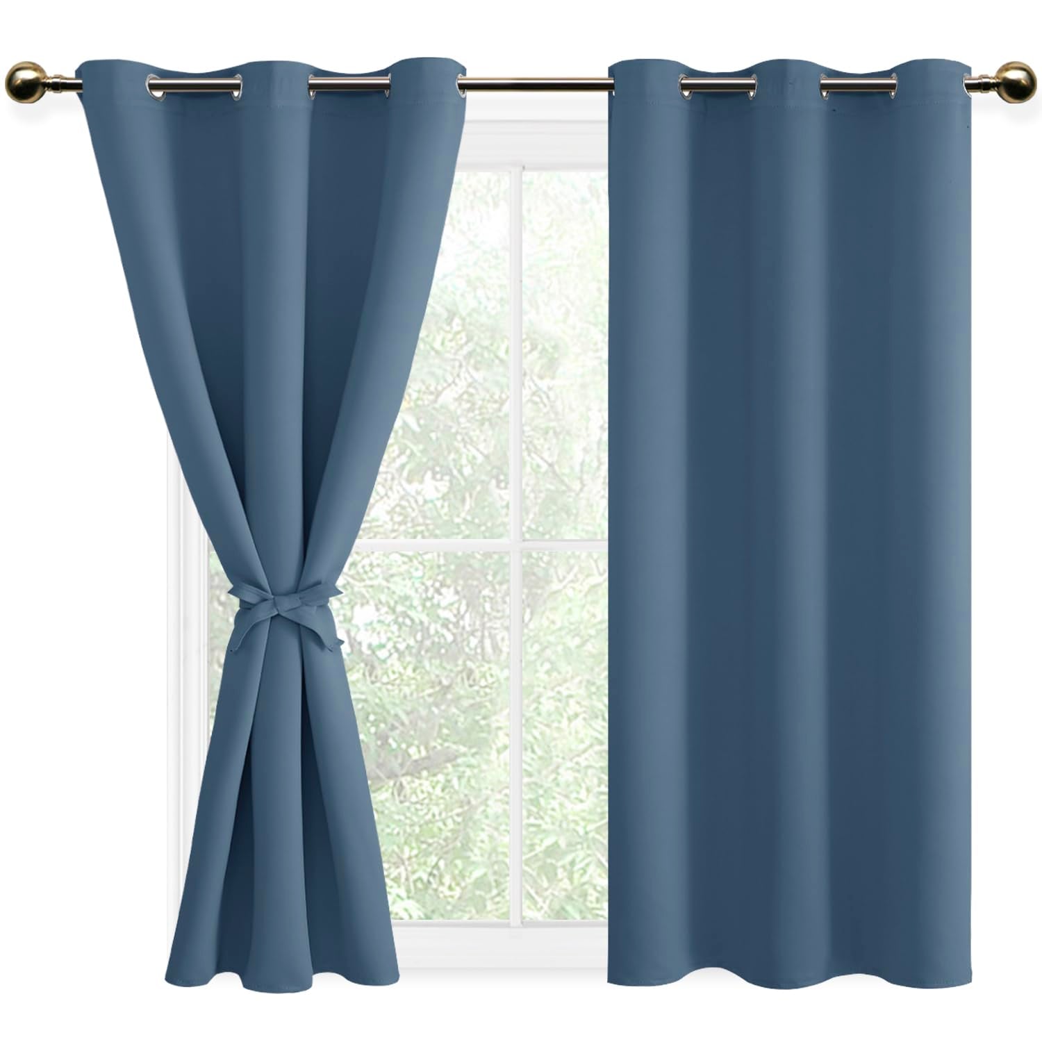 DWCN Blackout Curtains for Bedroom with Tiebacks - Room Darkening Privacy Grommet Top Window Curtains for Living Room, 42 x 45 i