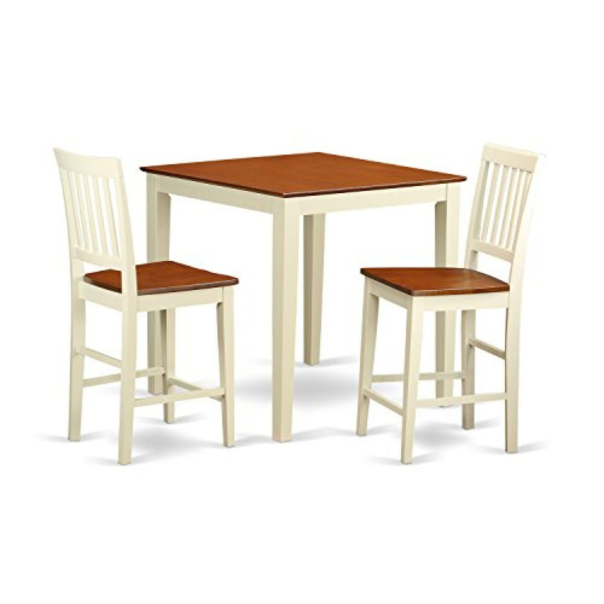 East West Furniture VERN3-WHI-W Vernon 3 Piece Counter Height Pub Set for Small Spaces Contains a Square Dinette Table and 2 Dining Room Chairs, 36x36 Inch