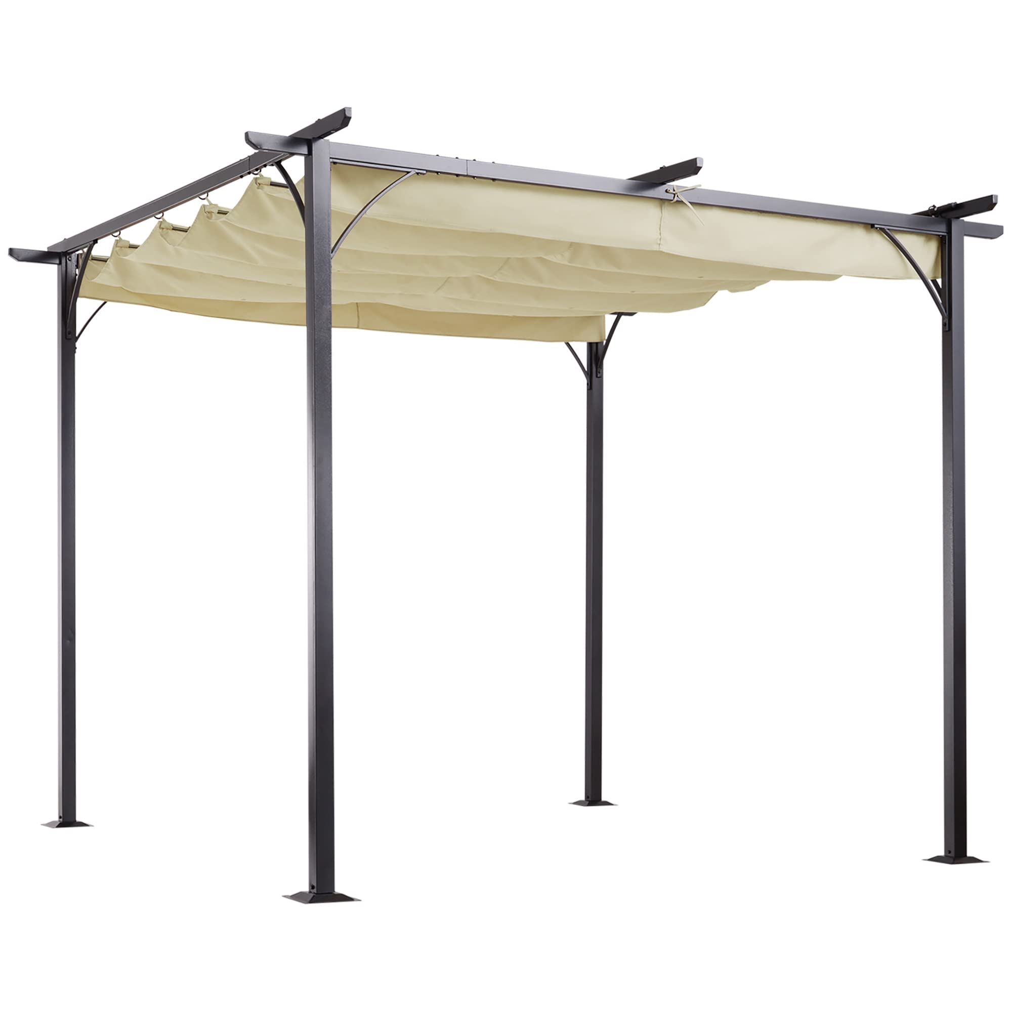 Outsunny 10' X 10' Outdoor Retractable Pergola Canopy, Metal Patio Shade Shelter For Backyard, Porch Party, Garden, Grill Gazebo