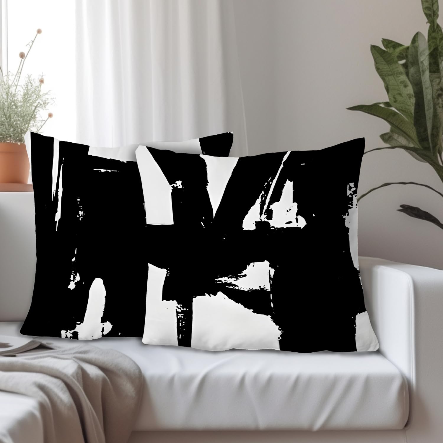 Supwhd Black And White Pillow Covers, Black And White Pillows Cover 18X18, Black And White Throw Pillows Cover Set Of 2, Black A