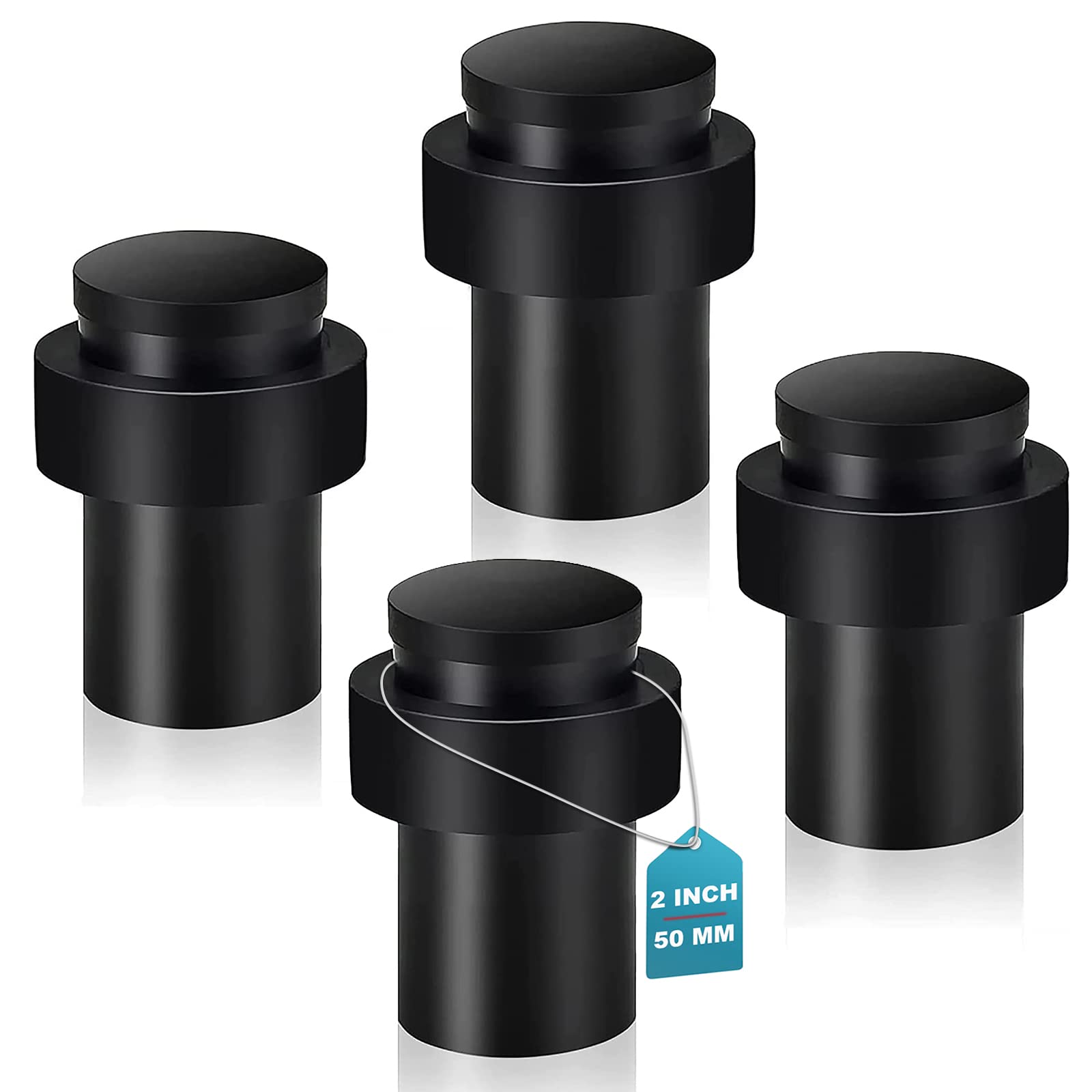 Kolako Door Stoppers, Floor Door Stops, (2 Inch) Black Matte Modern Heavy Duty Solid Small Cylindrical Doorstop Rubber Bumper, S