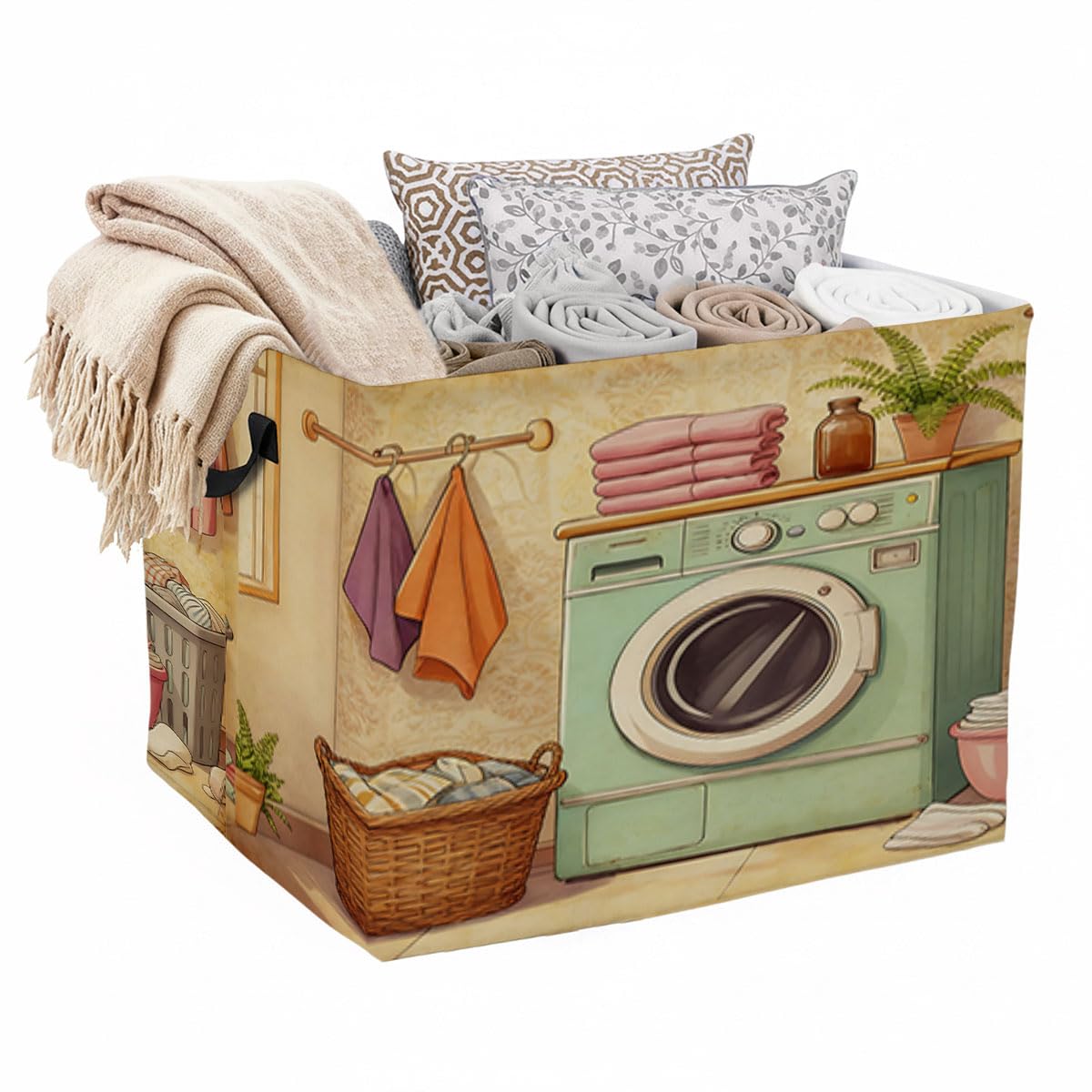 Laundry Room Laundry Hamper 56L Large Laundry Basket with Handles, Foldable Clothes Hamper for Bedroom Bathroom, Decorative Toy 
