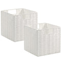 Vagusicc Storage Baskets, Set of 2 Hand-Woven Paper Rope Wicker Baskets, Foldable Cube Storage Baskets Bins, 13 Inch Large Wicke