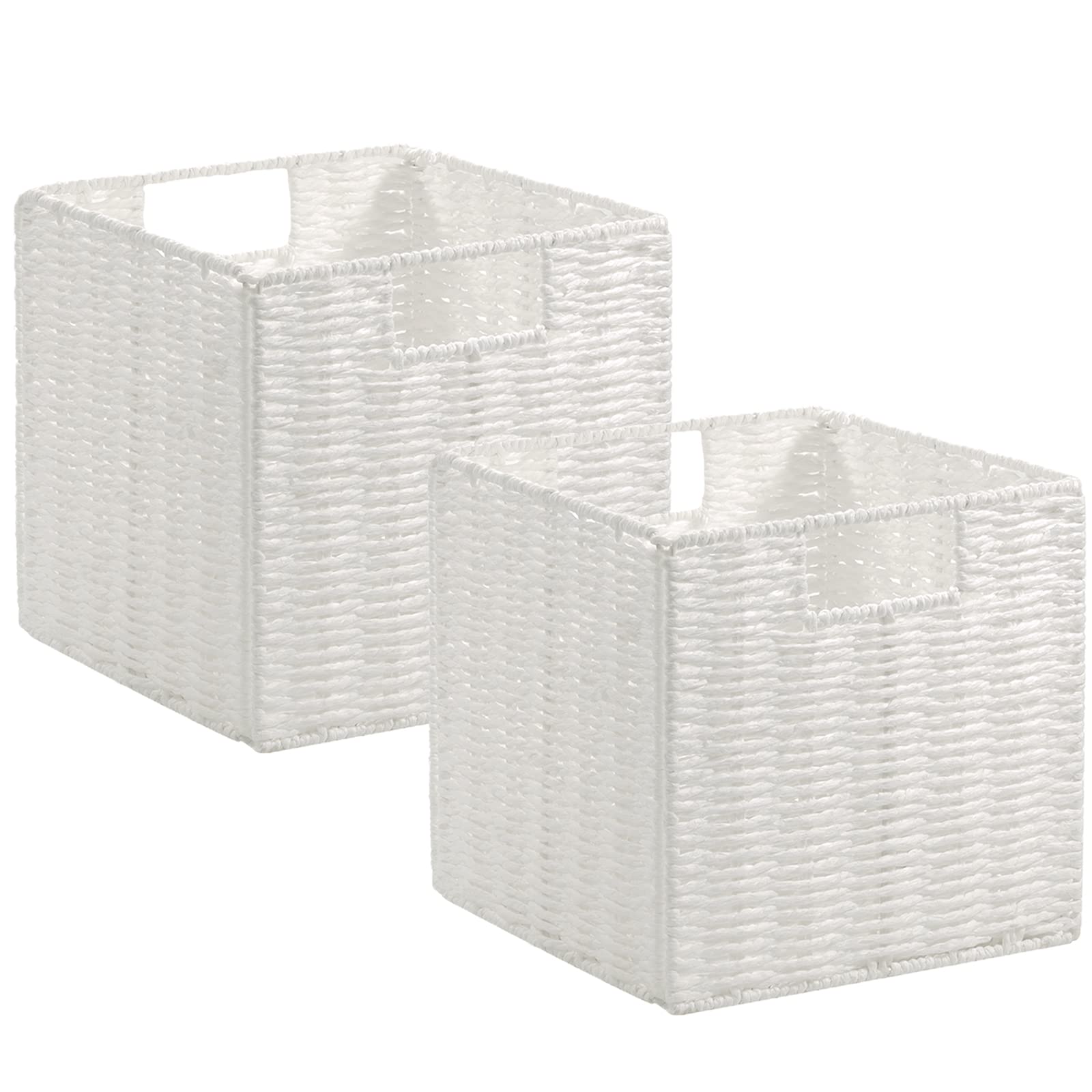 Vagusicc Storage Baskets, Set of 2 Hand-Woven Paper Rope Wicker Baskets, Foldable Cube Storage Baskets Bins, 13 Inch Large Wicke