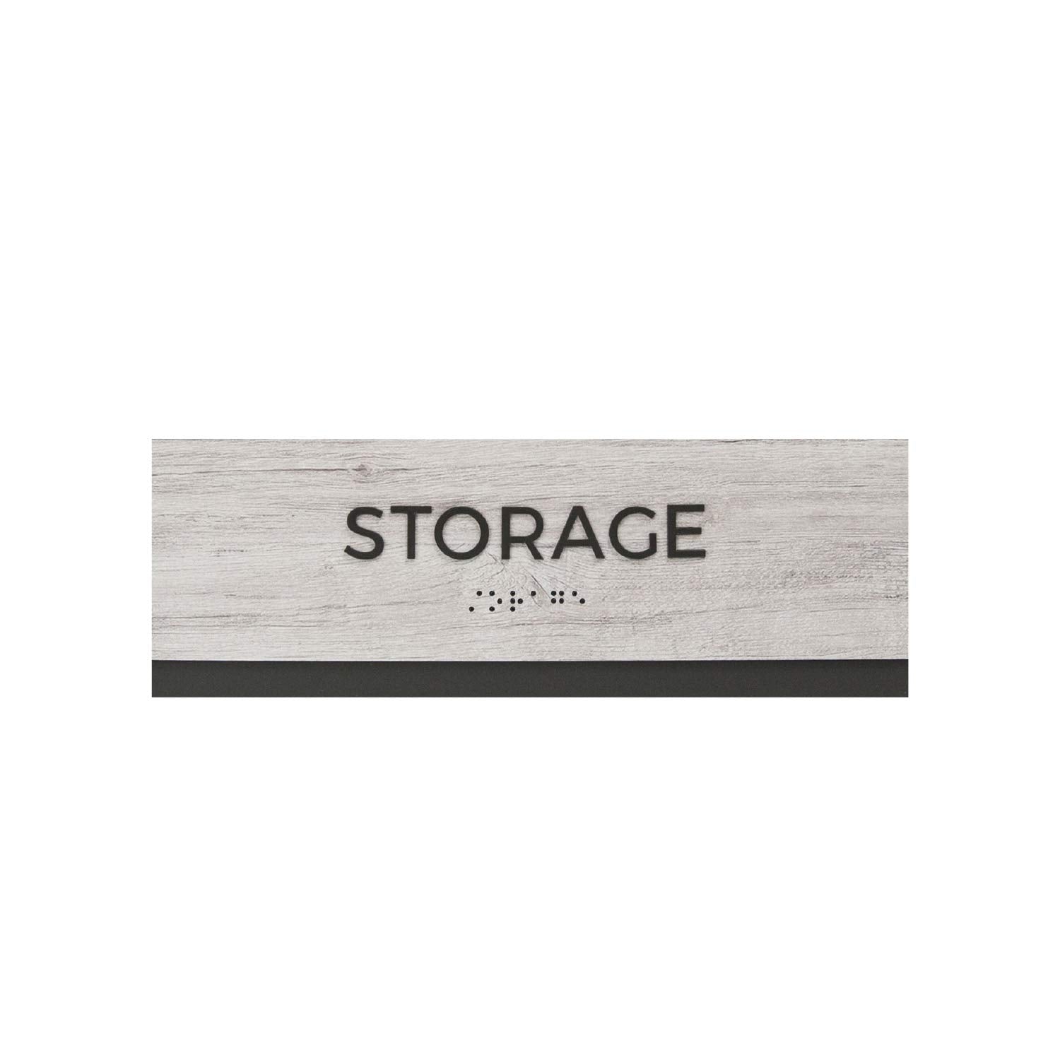 Storage Sign With Braille/Easy Adhesive Mount Door And Wall Sign For Small Businesses And Restaurants/ 3 X 9 Inches/Silver Woodg