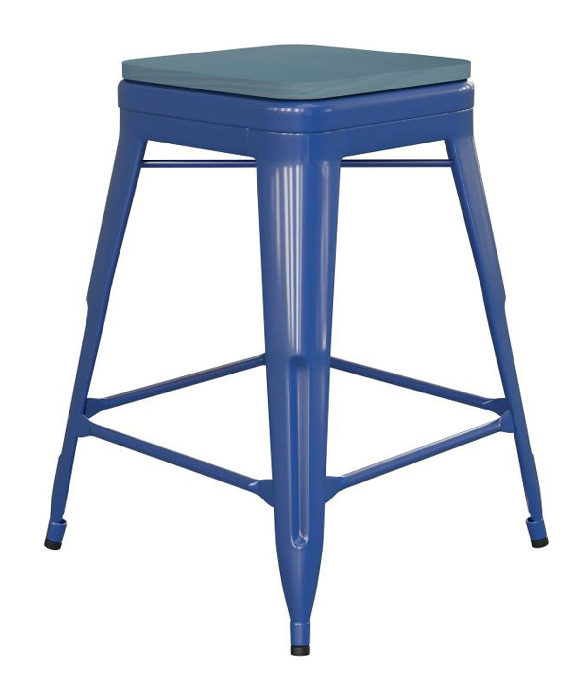 Flash Furniture Kai Commercial Grade Indoor-Outdoor Counter Height Stool - Blue Metal Frame - Teal Blue Poly Resin Seat - 24&quot; High - Backless