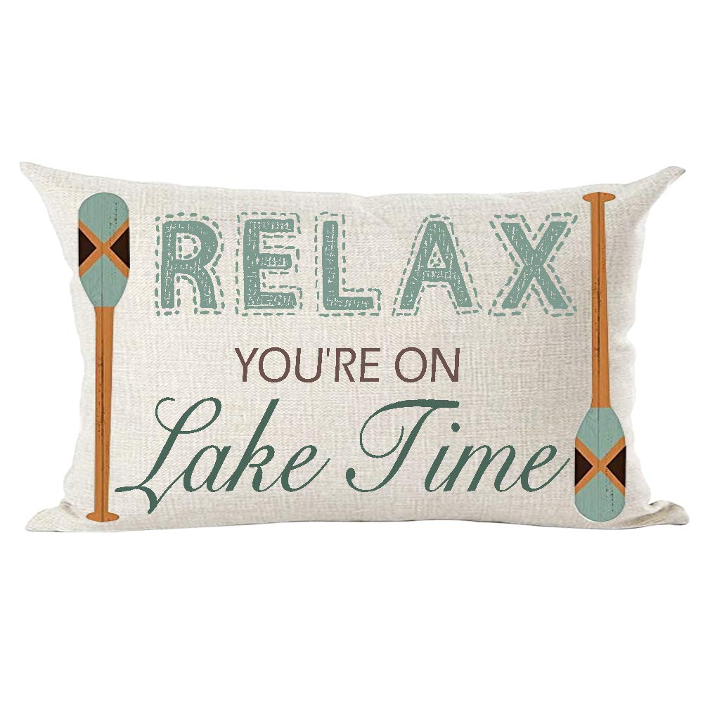Ramirar Watercolor Blue Oar Word Art Quote Relax You'Re On Lake Time Summer Decorative Lumbar Throw Pillow Cover Case Home Livin