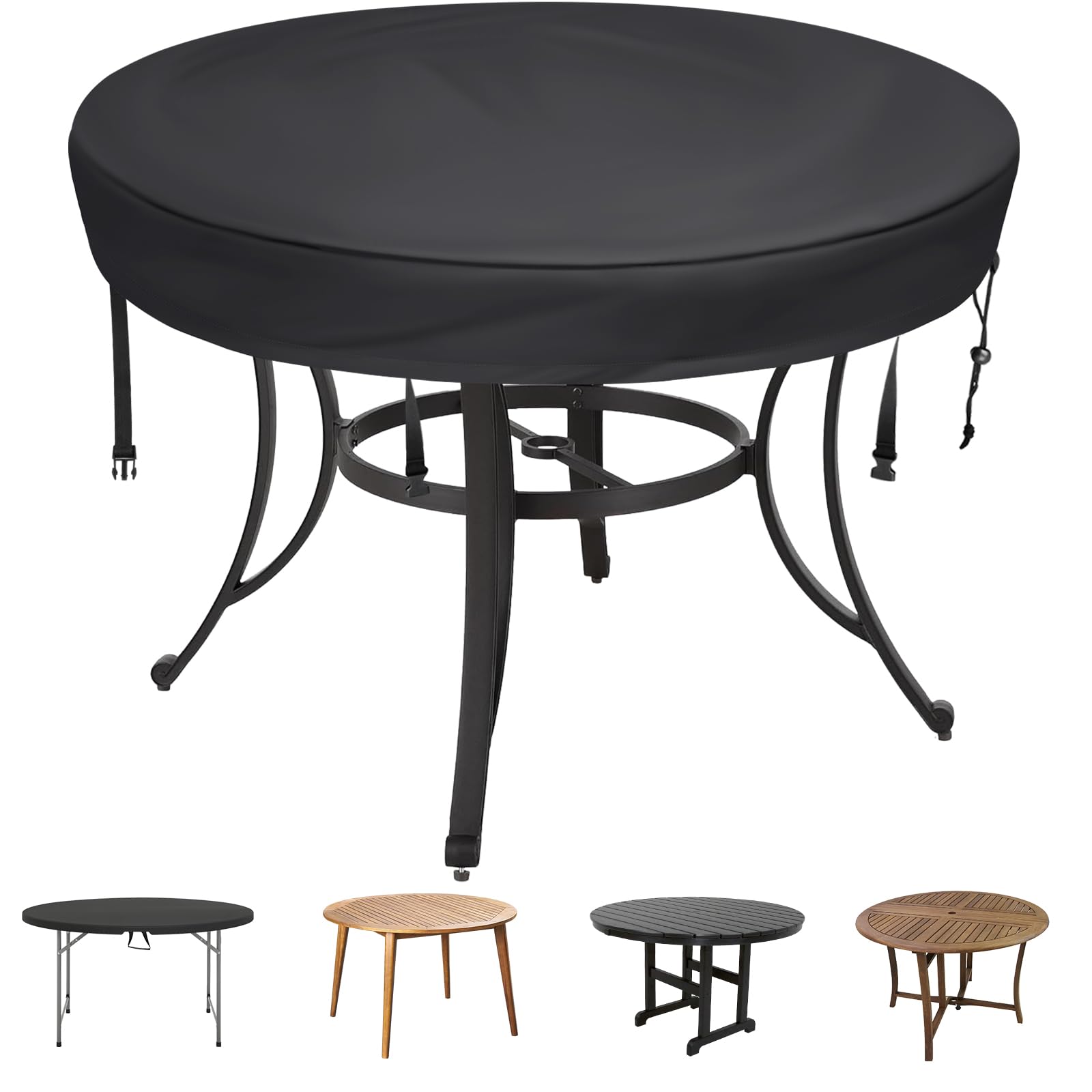 Tohonfoo Outdoor Round Table Cover - Waterproof Anti-Uv Round Patio Table Cover - Fits Round Outdoor Table Up To 52-54 Inch
