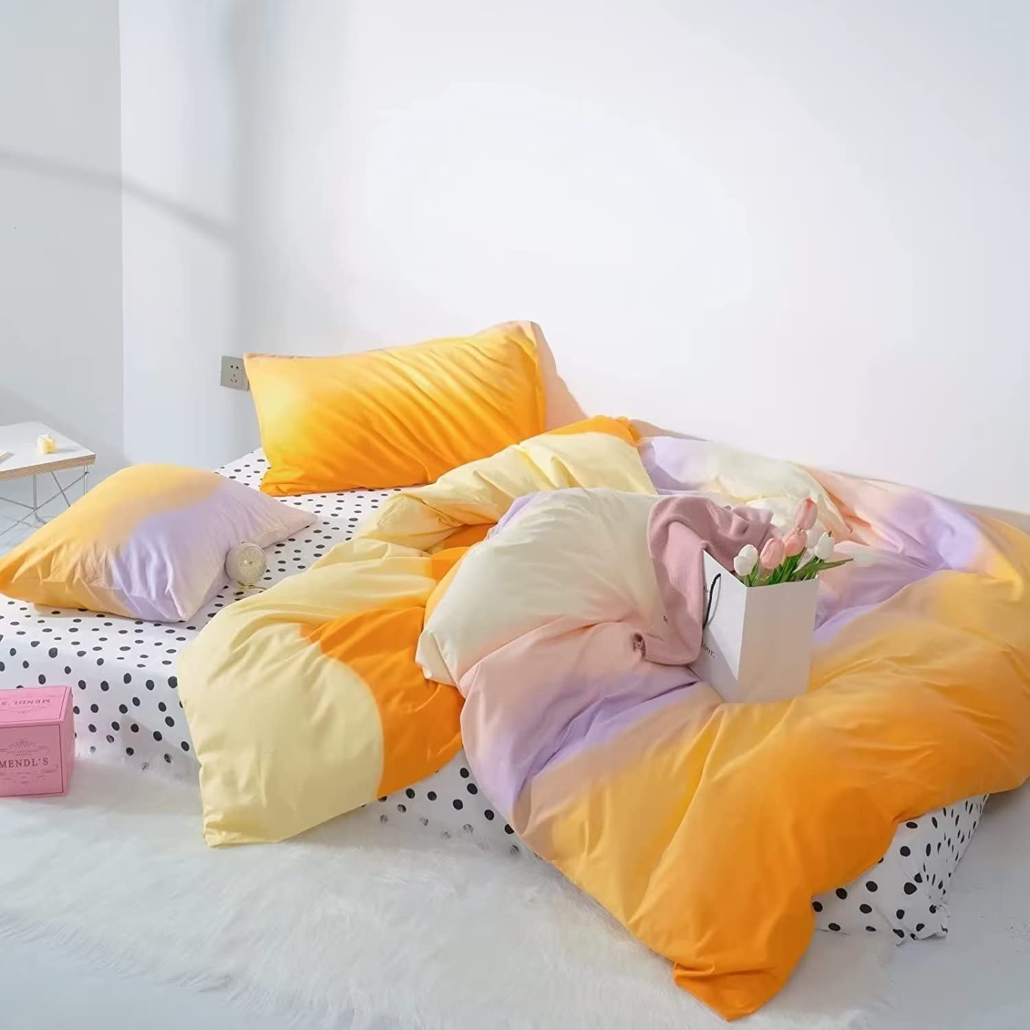 Houseri Orange Rainbow Comforter Set Twin Gradient Orange Yellow Bedding Comforters Sets Twin Size