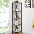 FATORRI Tall Corner Shelf, Industrial Corner Bookshelf, Wood and Metal Corner Shelf Stand for Living Room, Rustic Display Plant 