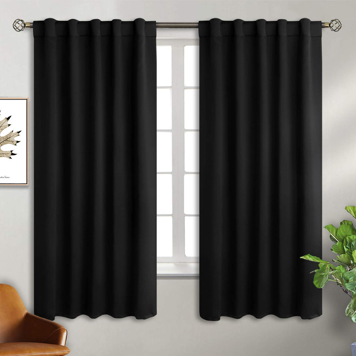 Bgment Halloween Black Blackout Curtains 63 Inch Length For Bedroom - Rod Pocket And Back Tab Thermal Insulated Room Darkening C