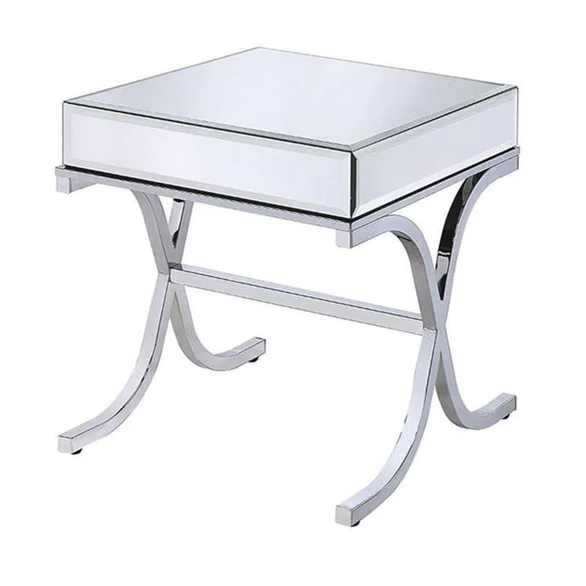 Benjara Benzara Metal End Table Wit Mirrored Top, Silver,