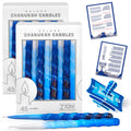Dripless Hanukkah Candles Set - 45 Multi Tone Blue and White Ombre Spiral Candle Includes a DIY Dreidel, Prayer Card - Standard 