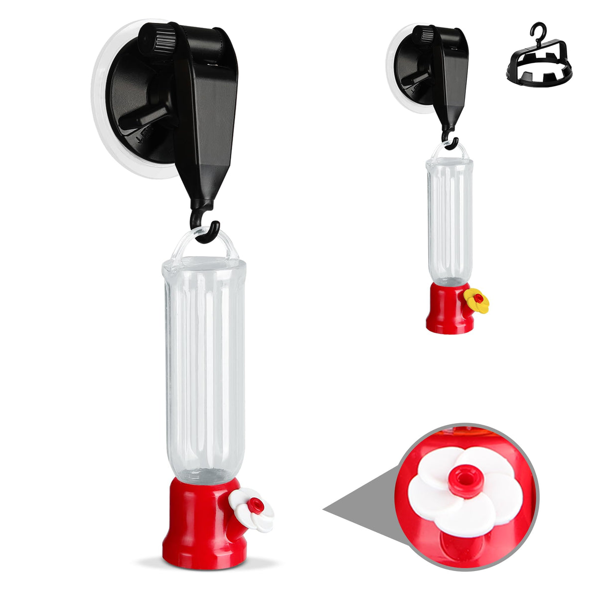 Orientools Hummingbird Feeder With Window Hanger- 2Pcs Window Bird Feeder, 2.2 Oz/Pc Mini Hanging Flower Bird Feeders For Suctio