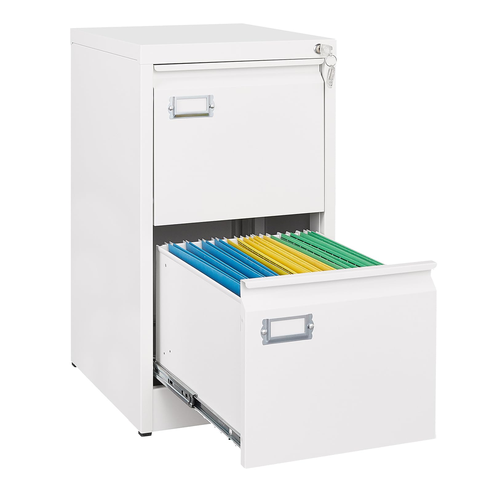 SISESOL 2 Drawer File Cabinet with Lock and Tag,Narrow Two Drawer Filing Cabinet,White Vertical Metal File Cabinets,Small Filing