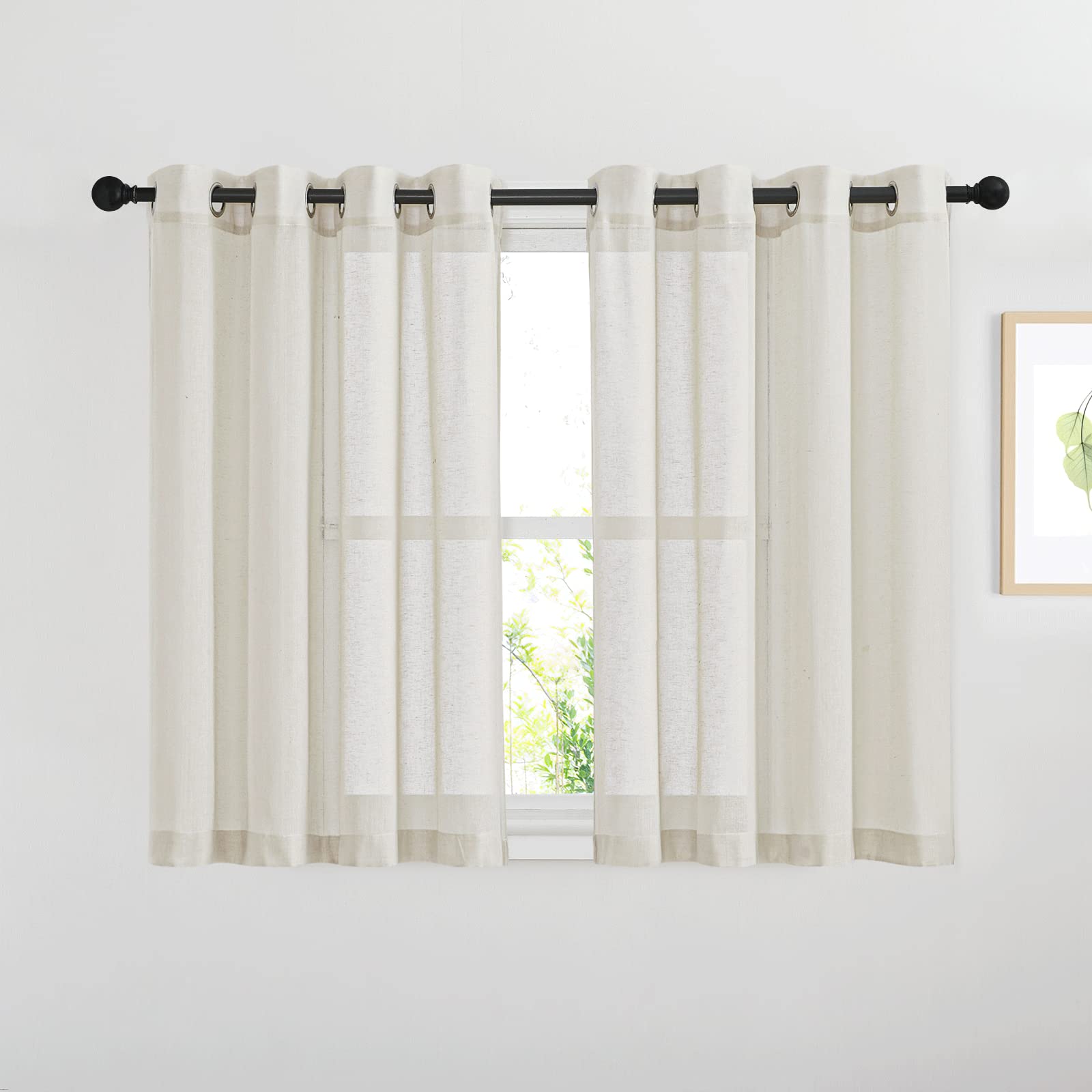 Nicetown Semi Sheer Linen Curtains 54 Inch Long For Bedroom, Decorative Flax Linen Blend Drapes Privacy With Light Filtering For