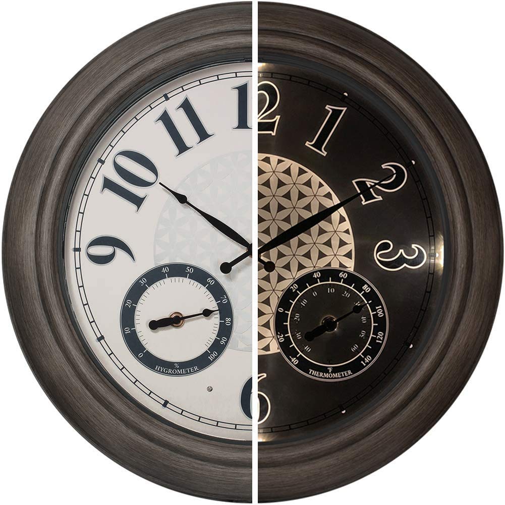 Presentime & Co 18' Farmhouse Outdoor Luminous Clock With Weather Thermometer & Hygrometer, Weather Station, Night Light With S