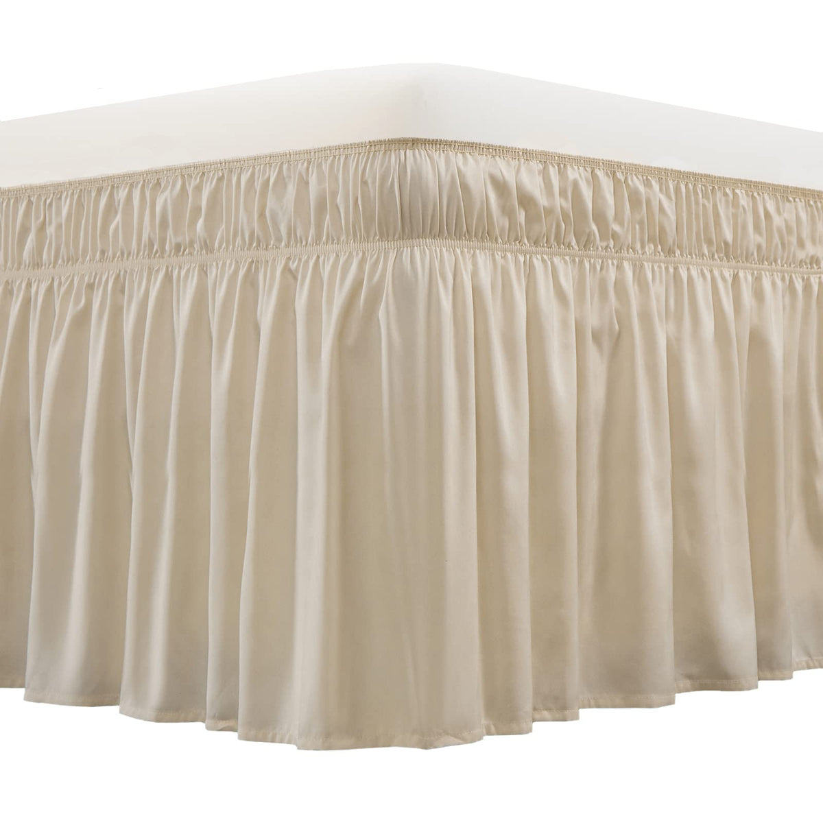 Meila Wrap Around Bed Skirt Three Fabric Sides Elastic Dust Ruffled 16 Inch Tailored Drop,Easy To Install Fade Resistant-Beige,