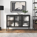 vidaXL Modern Sideboard in Black - Steel and Fluted Glass Construction with Adjustable Shelf and Bottom Levelers - 41.3"x13.8"x27.6"
