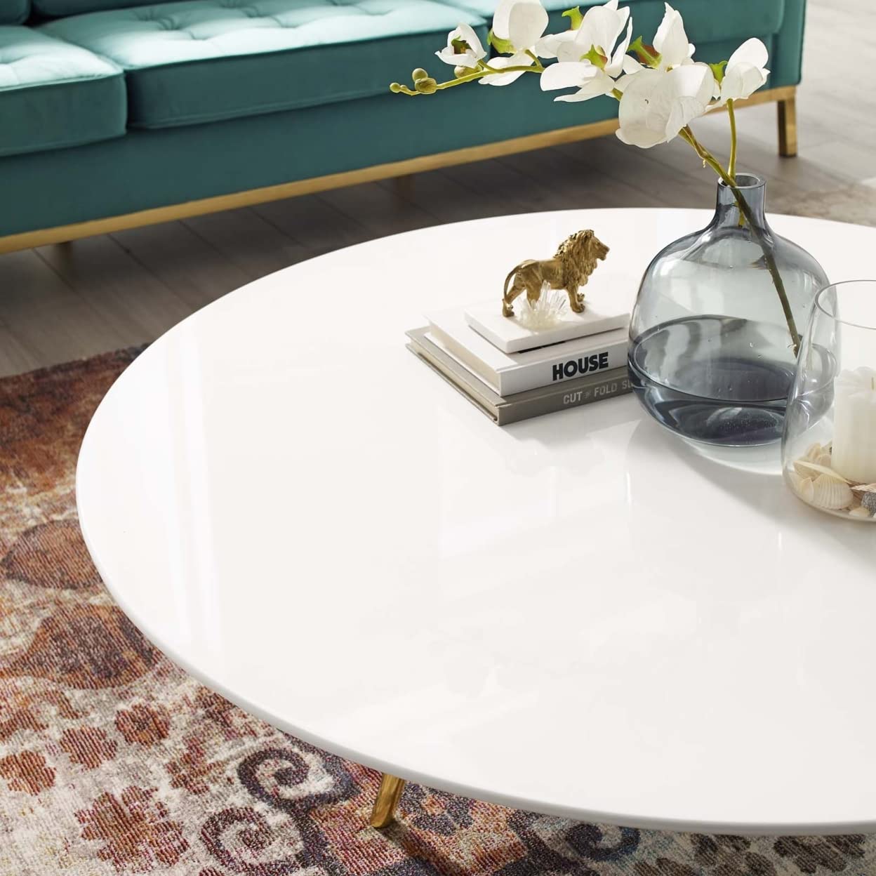 Modway Lippa 47" Mid-Century Modern Round Coffee Table With Tripod Base In Gold White