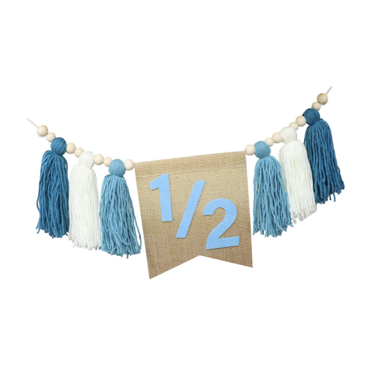 MERISHOPP Happy 6 Month Banner Tassel Beaded Garland Banner for Kids Room Nursery Girl Blue| Party Decorations | Birthday Decora