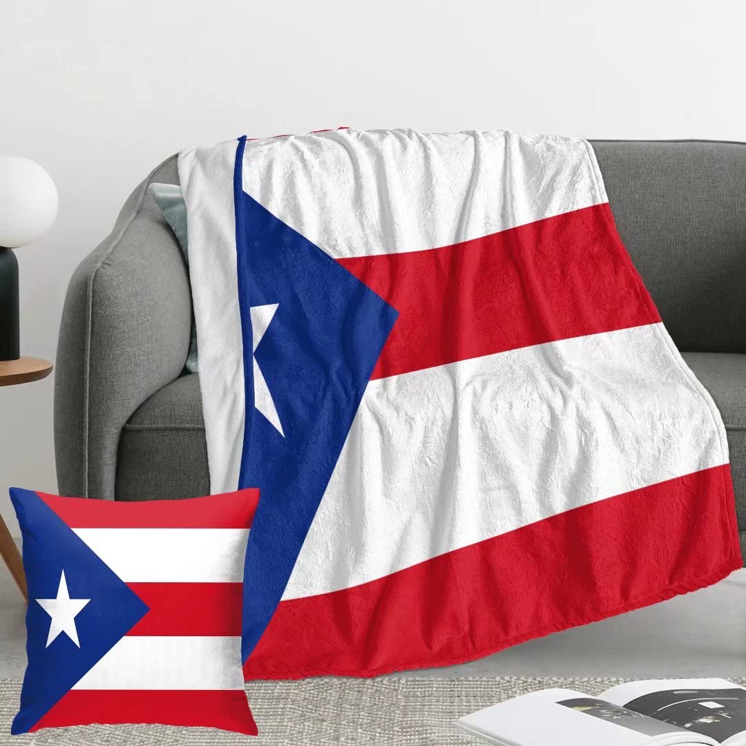 Puerto Rico Flag Throw Blanket 80X60 Inch, Flag Lightweight Soft Microfiber Throw Blanket With 18X18 Inch Pillowcase Perfect For