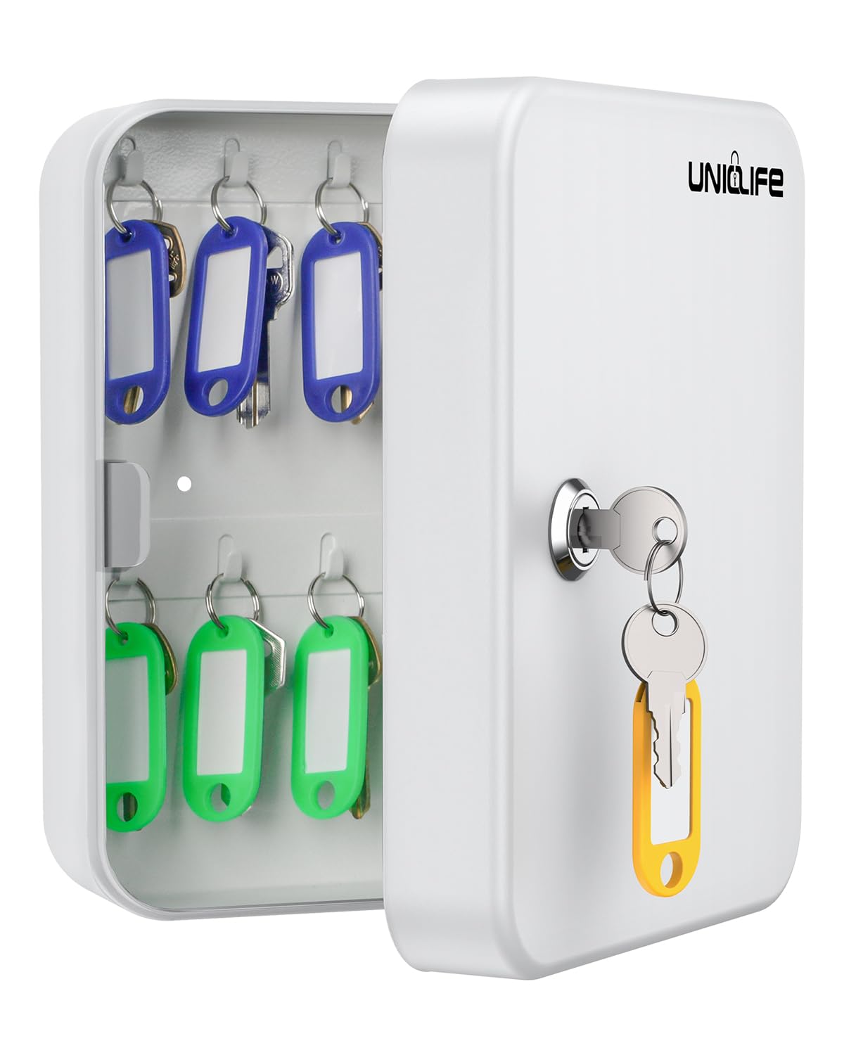 Uniclife 20 Position Key Cabinet With Key Lock Wall Mounted White Security Storage Box Steel Key Organizer With Colorful Key Tag