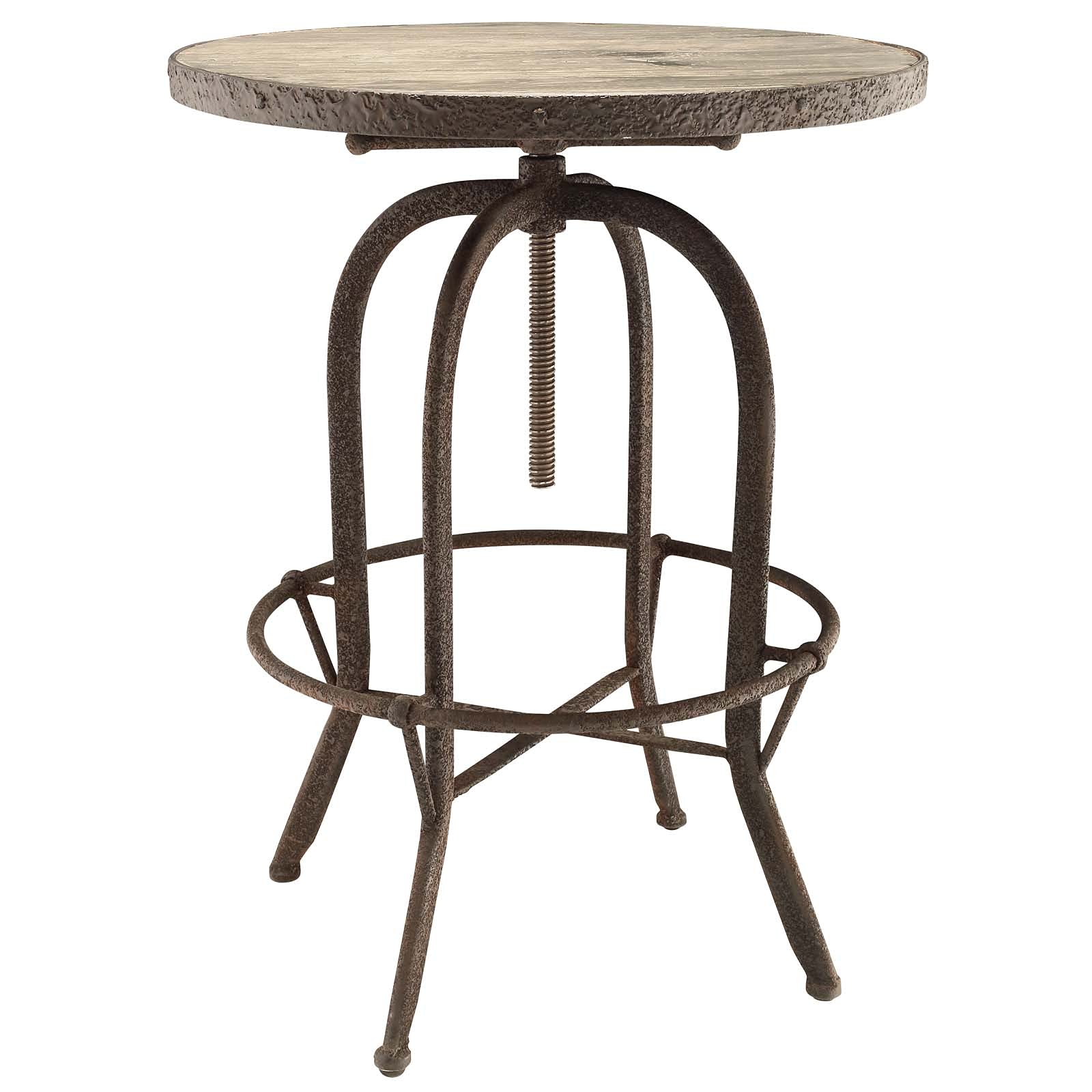 Modway Sylvan 24&quot; Industrial Modern Round Wood Iron Metal Bar Table in Brown