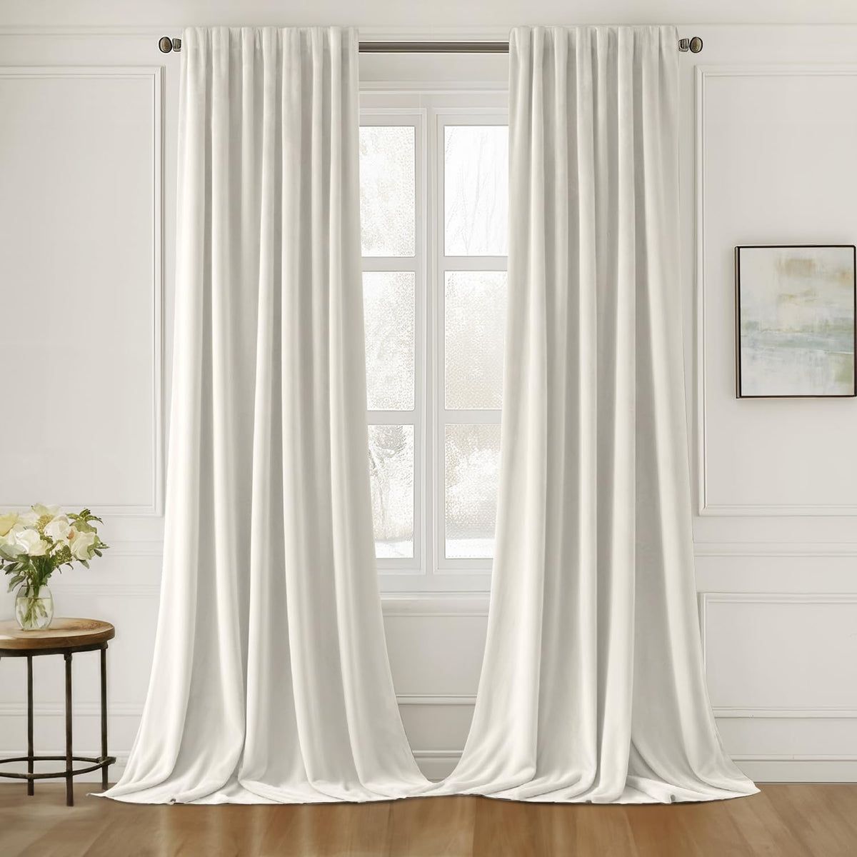 MIULEE Ivory White Velvet Curtains 96 inches Long 2 Panels - Luxury Pinch Pleated Room Darkening Window Drapes for Bedroom Livin