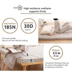 Emoor Japanese Padded Futon Mattress Machi King Gray, Gusset Foldable Storable Elastic Bands Floor Sleeping Guest Bed Tatami Mat