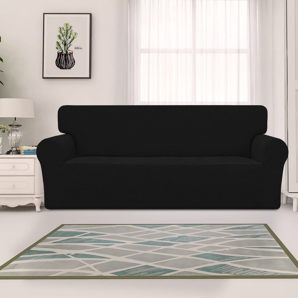 Easy-Going Stretch Jacquard Couch Cover, 1-Piece Soft Sofa Cover, Sofa Slipcover With Anti-Slip Foams, Washable Furniture Protector For Kids, Pets (Sofa, Black)