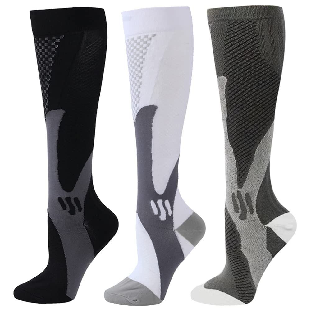 Zfist 3 Pair Medical Sport Compression Socks Men,Running Nurse Socks For Edema Diabetic Varicose Veins