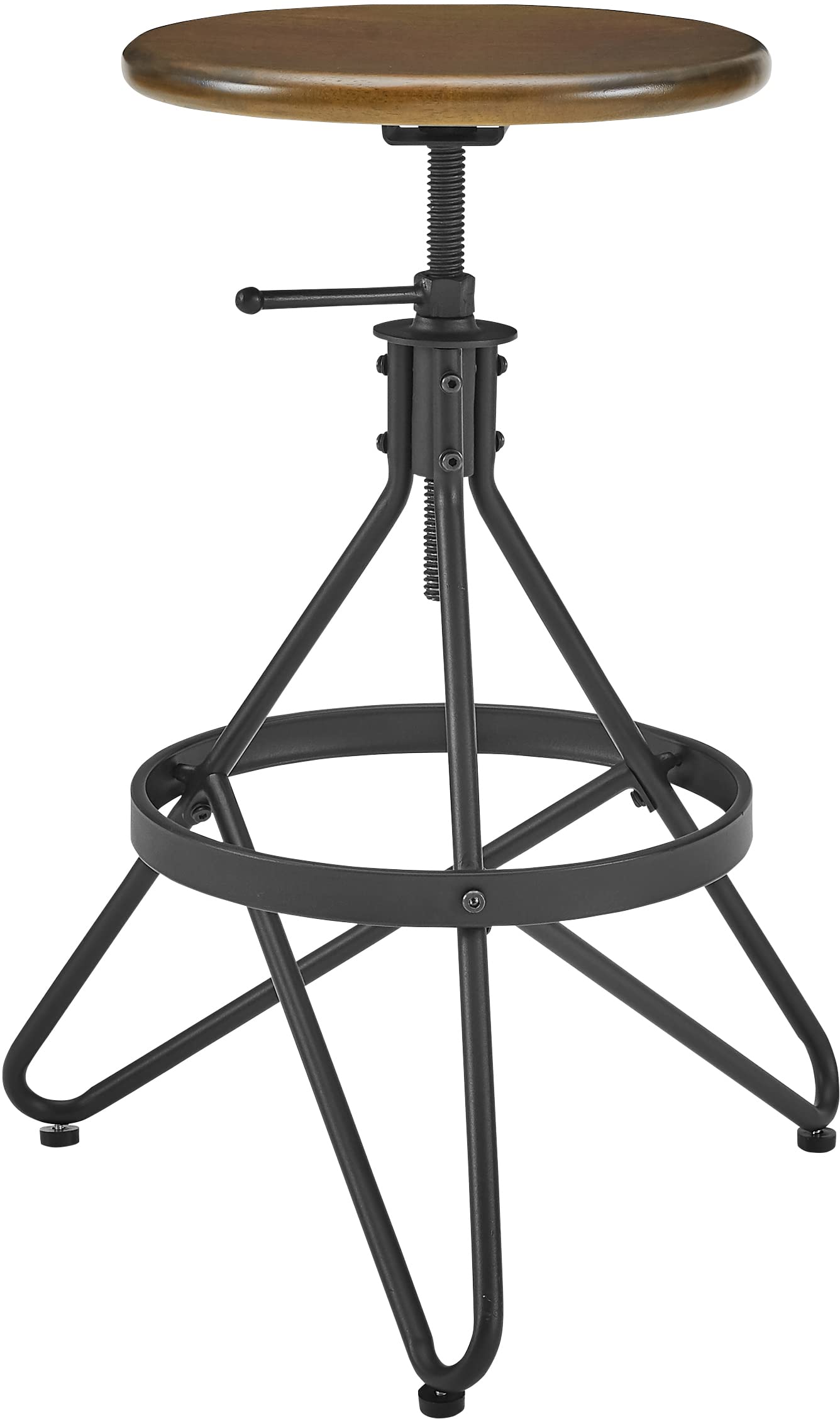 Crosley Furniture Kalen Wood Seat Adjustable Height Swivel Bar Stool, Brown/Matte Black