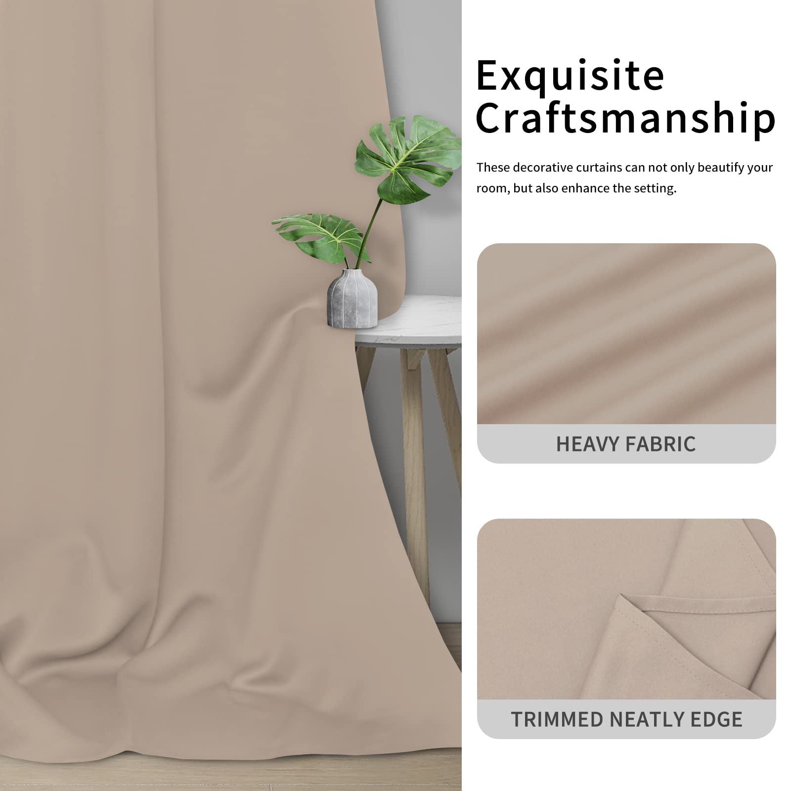 Easy-Going Blackout Curtains For Bedroom, Solid Thermal Insulated Grommet And Noise Reduction Window Drapes, Room Darkening Curtains For Living Room, 2 Panels(46X63 In, Beige)