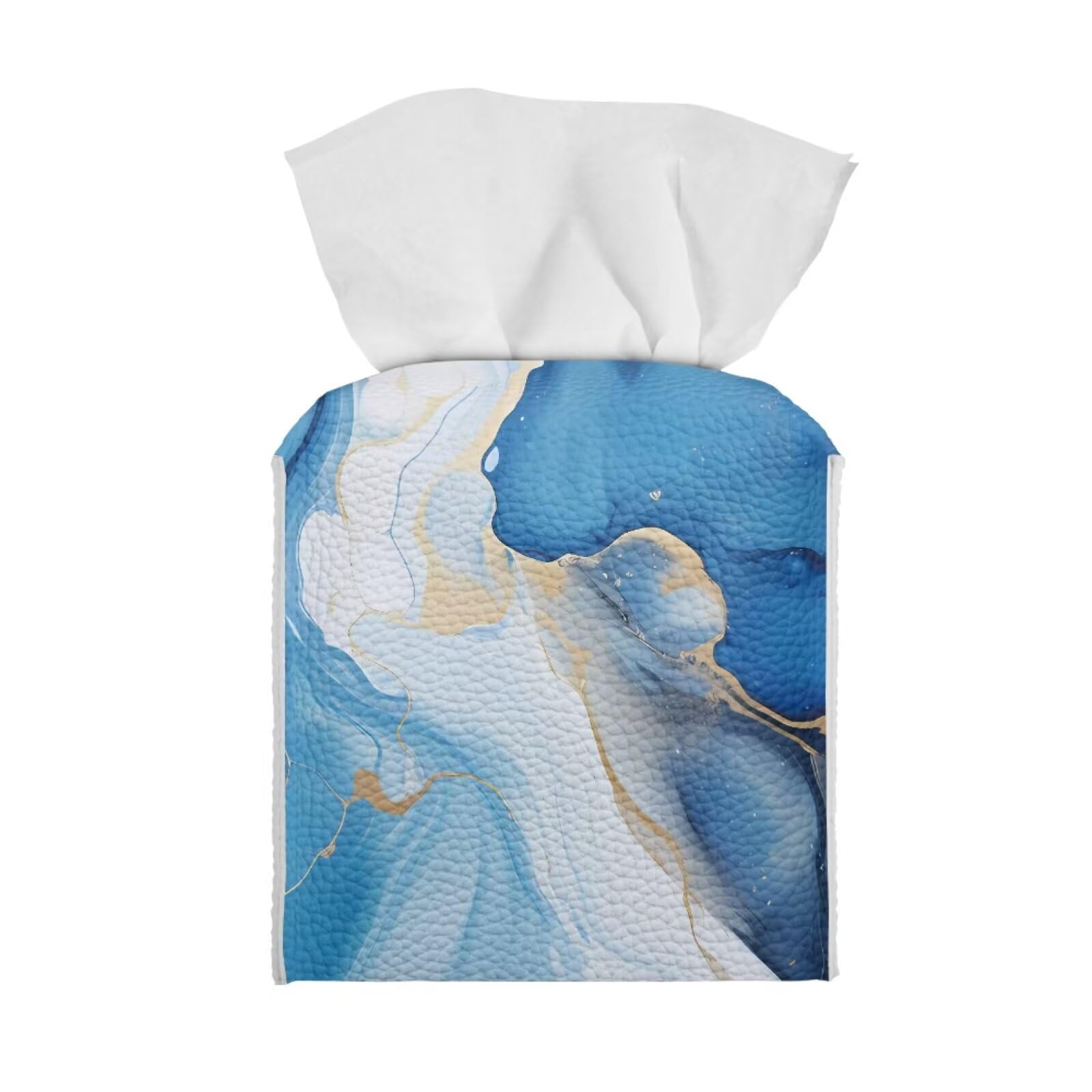 Tutolipy Blue Marble Print Tissue Box Cover Square Cube Novelty Tissue Paper Box Cover PU Leather Tissue Covers Holder for Dress