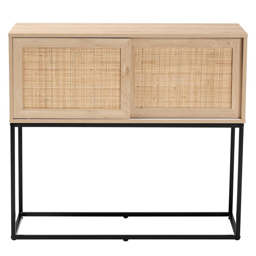 Baxton Studio Amelia Mid-Century Modern Transitional Natural Brown Finished Wood and Natural Rattan Sideboard Buffet