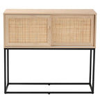 Baxton Studio Amelia Mid-Century Modern Transitional Natural Brown Finished Wood and Natural Rattan Sideboard Buffet