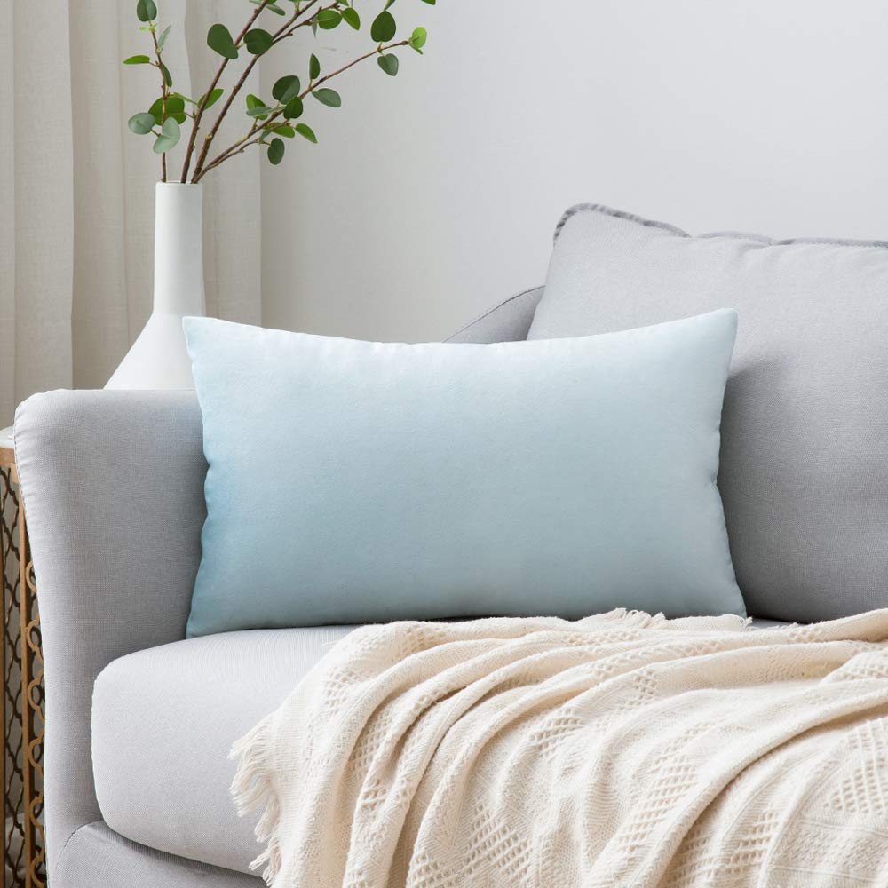 Miulee Velvet Pillow Cover Decorative Square Pillowcase Soft Solid Cushion Case For Sofa Bedroom Car 12 X 20 Inch Baby Blue