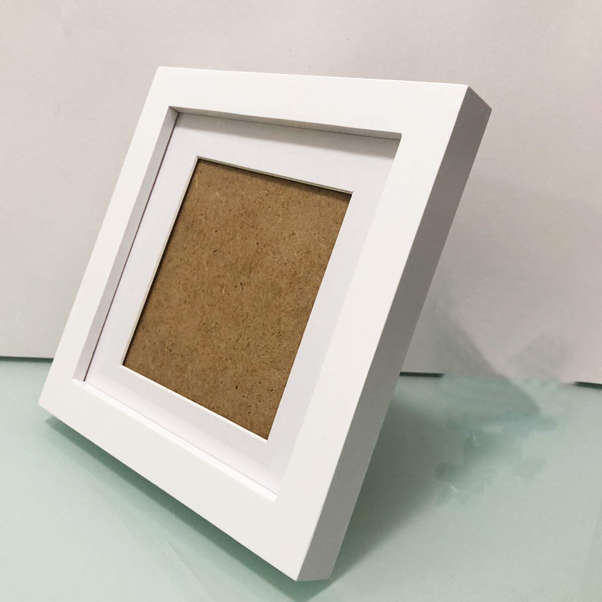 7X7 Picture Frames With 4X4 Opening Mat. 7X7 Photo Frame White Square. Solid Wood.Plastic Panel.The Protective Film Must Be Remo