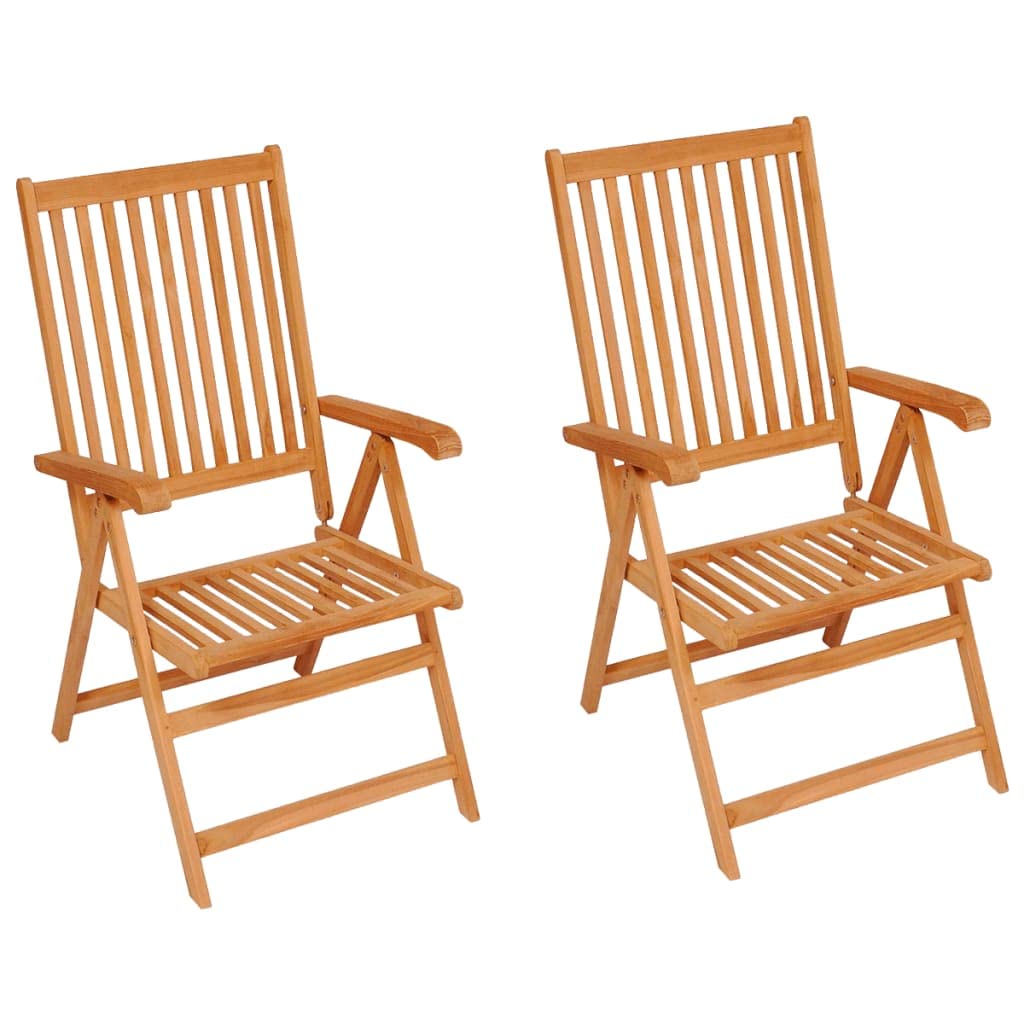 vidaXL Solid Teak Wood Patio Chair Set– 2 Cream Cushioned Chairs - Adjustable & Foldable | Ideal for Garden or Patio Applications | Lightweight & Space Conserving Design