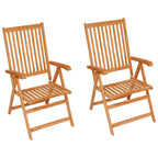 vidaXL Solid Teak Wood Patio Chair Set– 2 Cream Cushioned Chairs - Adjustable & Foldable | Ideal for Garden or Patio Applications | Lightweight & Space Conserving Design