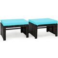 Dortala 2 Piece Patio Wicker Ottomans, Outdoor Foot Rest With Cushions, Pe Rattan Footstool For Patio, Garden, Poolside, Turquoise