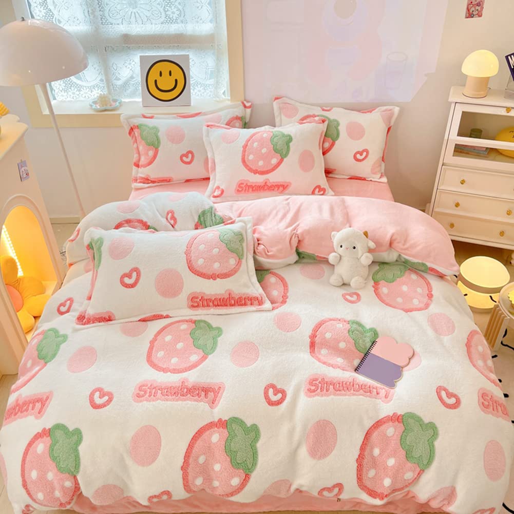 Morromorn Twin Duvet Cover Set, Pink Strawberry Cute Bedding Sets, Fluffy Comforter Covers Lightweight Blanket Ultra Soft Kawaii