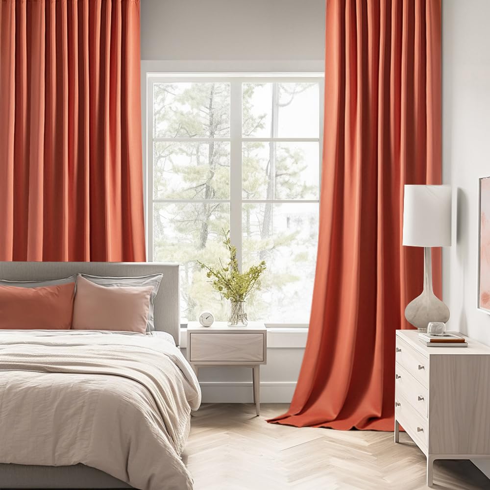 Miulee Back Tab Burnt Orange Blackout Curtains 90 Inch Long 2 Panels Set For Living Room Bedroom, Fall Terracotta Rod Pocket/Pinch Pleated Thermal Insulated Room Darkening Light Blocking Curtains