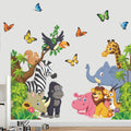 Supzone Cartoon Animal Wall Decal Jungle Animals Wall Stickers Elephant Lion Zebra Butterfly Wall Decor for Kids Baby DIY Vinyl 