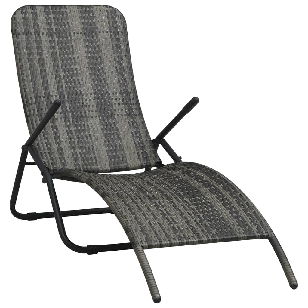 vidaXL Patio Lounge Chair, Outdoor Chaise Lounge Chair, Folding Sunlounger, Sunbed for Backyard Poolside Porch Balcony, Gray Poly Rattan