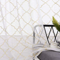 Sheer Curtains Gold 95 Inches Long, Rod Pocket Drapes For Living Room, Bedroom, Embroidered Moroccan Tile Lattice Design Semi Cr