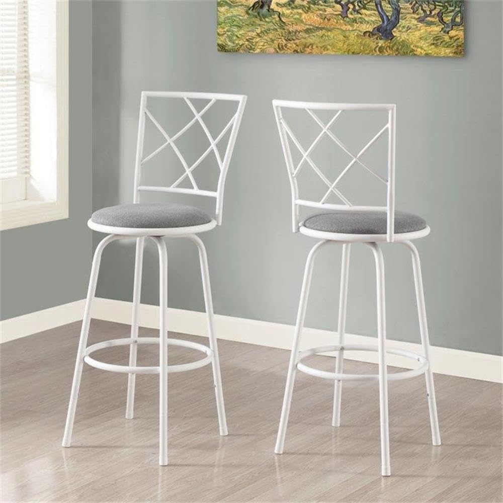 Monarch Specialties 2377 Stool, Set of 2, Swivel, Bar Height, Metal, Fabric, White, Grey, Contemporary, Modern Barstool, 16' L x 16' W x 44' H