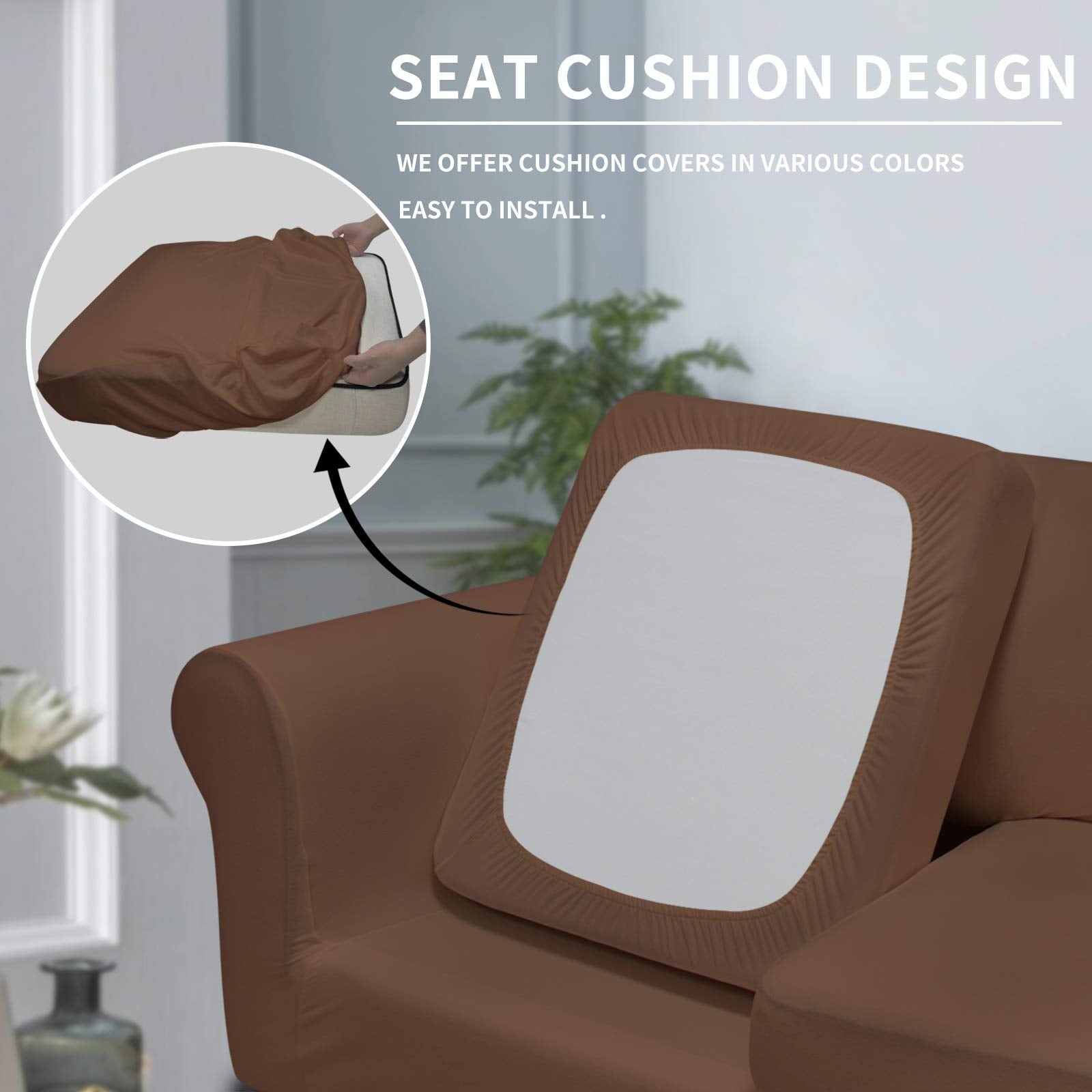 Easy-Going 4 Pieces Oversized Stretch Soft Couch Cover For Dogs - Washable Sofa Slipcover For 3 Separate Cushion Couch - Elastic Furniture Protector For Pets, Kids Brown