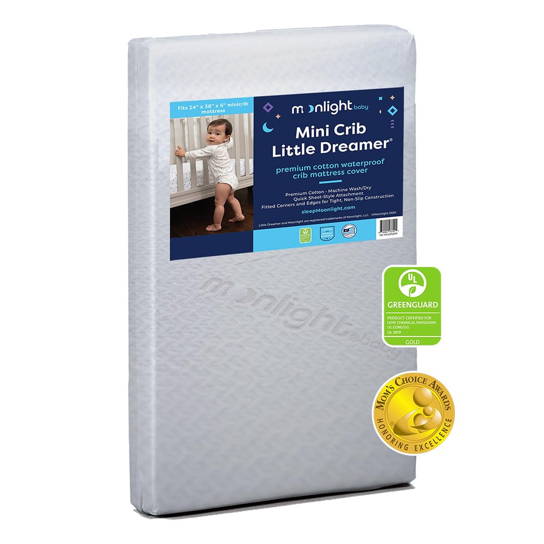 Moonlight Slumber Little Dreamer Mini Crib Mattress Cover - 100% Waterproof And Hypoallergenic - Fits 24'X 38'X 5' - Mattress